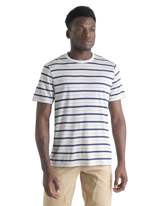 Icebreaker Merino Blend Wave T-Shirt Stripe EcruHeather/Royal Navy/Praline Herr - T-shirts & Linnen