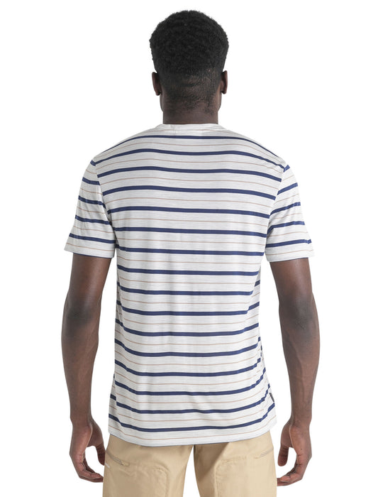 Icebreaker Merino Blend Wave T-Shirt Stripe EcruHeather/Royal Navy/Praline Herr - T-shirts & Linnen