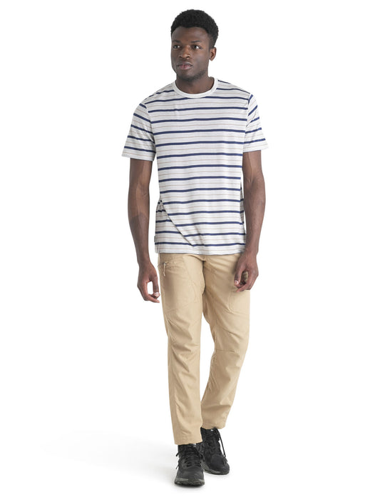 Icebreaker Merino Blend Wave T-Shirt Stripe EcruHeather/Royal Navy/Praline Herr - T-shirts & Linnen