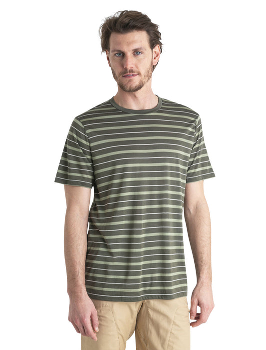 Icebreaker Merino Blend Wave T-Shirt Stripe Loden/Lichen/Snow Herr - T-shirts & Linnen