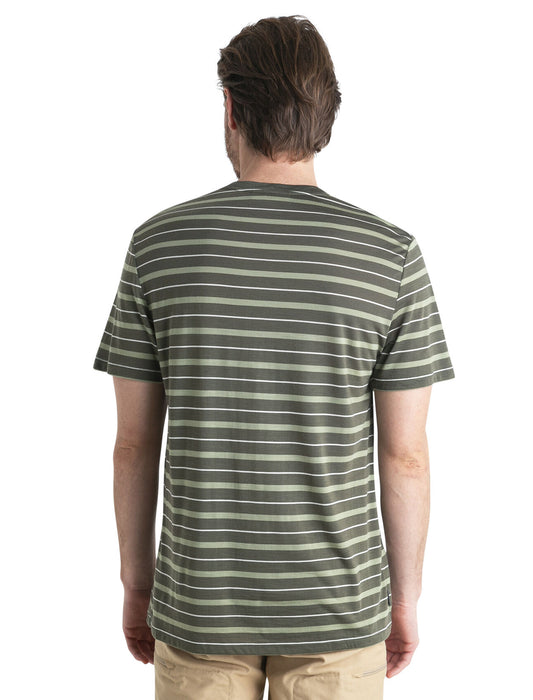 Icebreaker Merino Blend Wave T-Shirt Stripe Loden/Lichen/Snow Herr - T-shirts & Linnen