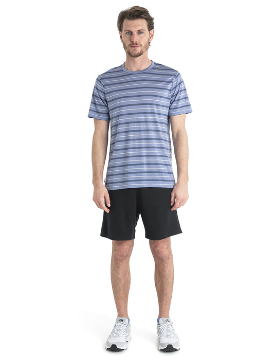 Icebreaker Merino Blend Wave T-Shirt Stripe Kyanite/Dawn/Snow Herr - T-shirts & Linnen