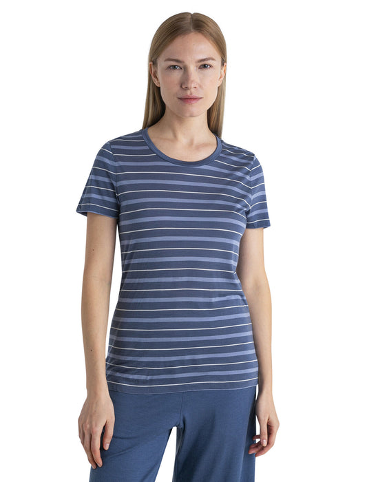 Icebreaker Merino Blend Wave T-Shirt Stripe  Dawn/Kyanite/Snow Dam - T-shirts & Linnen Dam