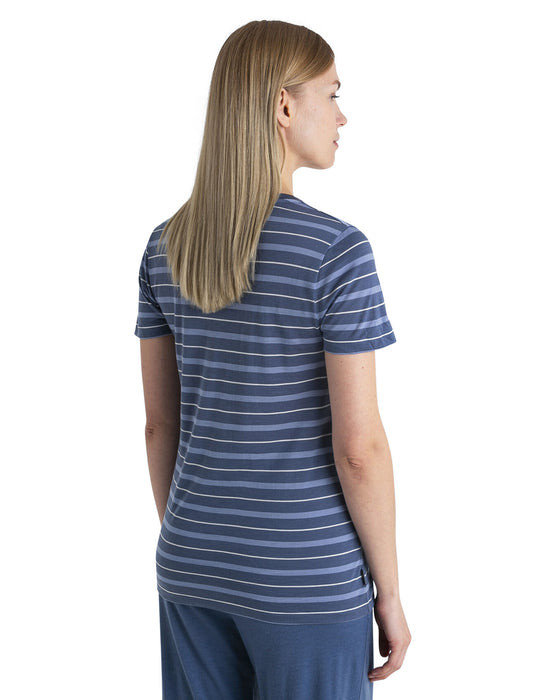 Icebreaker Merino Blend Wave T-Shirt Stripe  Dawn/Kyanite/Snow Dam - T-shirts & Linnen Dam