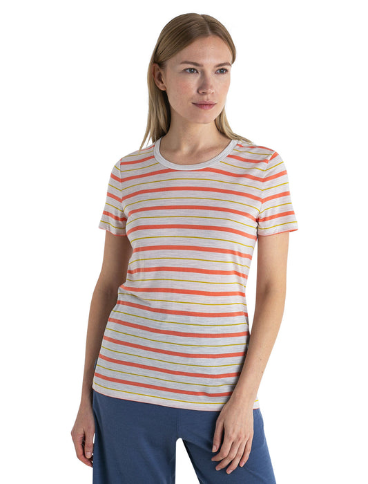 Icebreaker Merino Blend Wave T-Shirt Stripe  Ecru Heather/Tang/Lux Dam - T-shirts & Linnen Dam