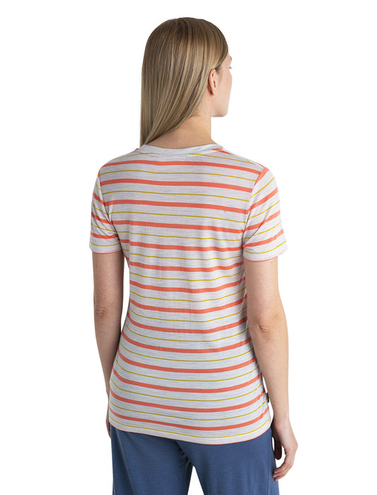 Icebreaker Merino Blend Wave T-Shirt Stripe  Ecru Heather/Tang/Lux Dam - T-shirts & Linnen Dam