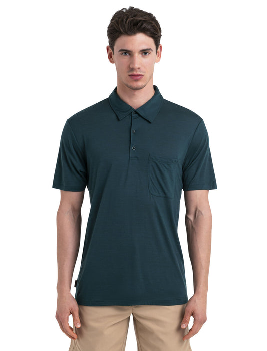 Icebreaker Merino Blend Drayden Polo Fathom Green Herr - T-shirts & Linnen