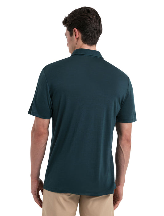 Icebreaker Merino Blend Drayden Polo Fathom Green Herr - T-shirts & Linnen