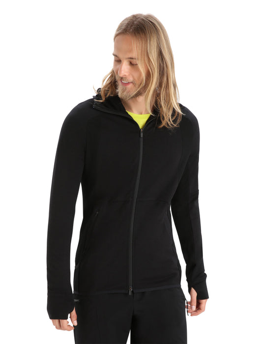 Icebreaker ZoneKnit™ Merino Long Sleeve Zip Hoodie Black Herr - Tröjor