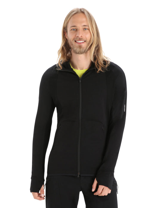 Icebreaker ZoneKnit™ Merino Long Sleeve Zip Hoodie Black Herr - Tröjor