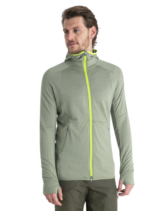 Icebreaker ZoneKnit™ Merino Long Sleeve Zip Hoodie Lichen/Hyper Herr - Tröjor