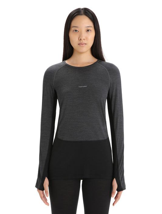 Icebreaker 125 ZoneKnit™ Merino Blend Long Sleeve Crewe Thermal Top  Jet Heather/Black Dam - Underställ Dam