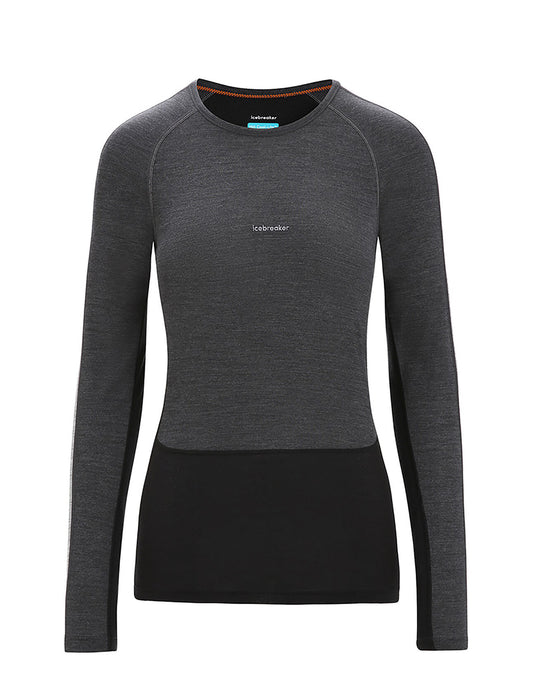 Icebreaker 125 ZoneKnit™ Merino Blend Long Sleeve Crewe Thermal Top  Jet Heather/Black Dam - Underställ Dam