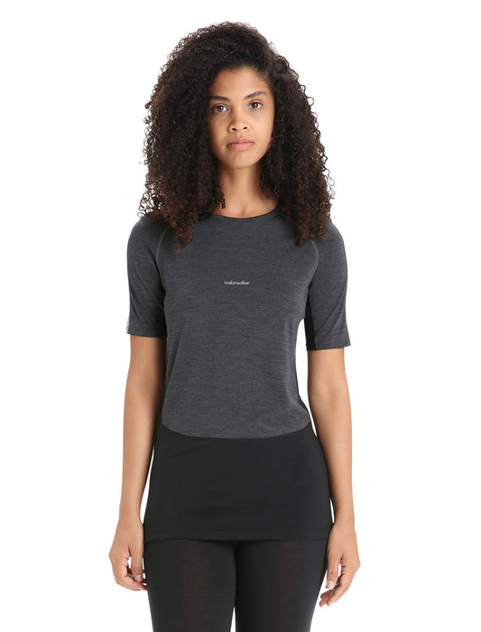 Icebreaker 125 ZoneKnit™ Merino Blend Short Sleeve Crewe Thermal Top  Jet Heather/Black Dam - Underställ Dam