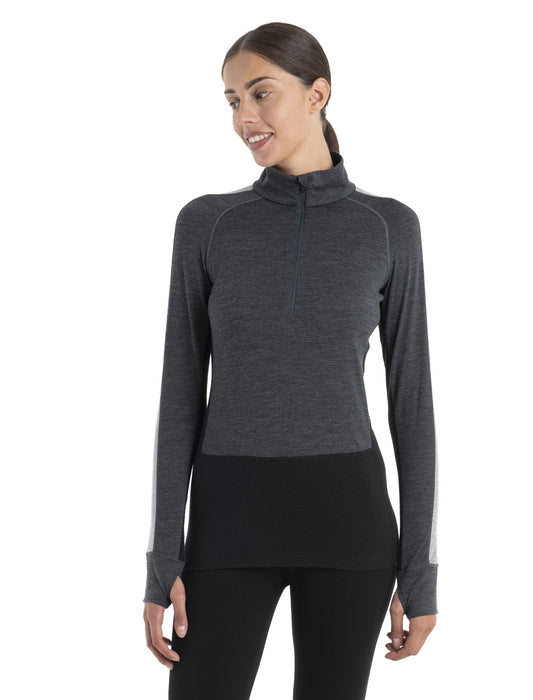 Icebreaker 200 ZoneKnit™ Merino Long Sleeve Half Zip Thermal Top  Jet Heather/Black Dam - Underställ Dam