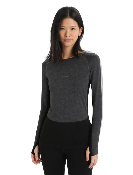 Icebreaker 200 ZoneKnit™ Merino Long Sleeve Crewe Thermal Top  Jet Heather/Black Dam - Underställ Dam