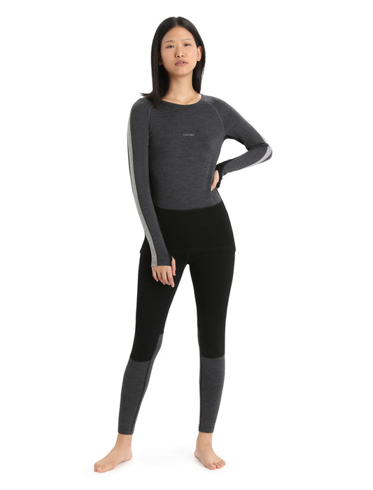 Icebreaker 200 ZoneKnit™ Merino Long Sleeve Crewe Thermal Top  Jet Heather/Black Dam - Underställ Dam