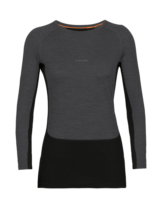 Icebreaker 200 ZoneKnit™ Merino Long Sleeve Crewe Thermal Top  Jet Heather/Black Dam - Underställ Dam