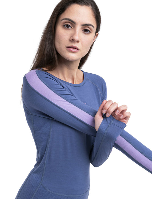 Icebreaker 200 ZoneKnit™ Merino Long Sleeve Crewe Thermal Top  Dawn/Purple Gaze Dam - Underställ Dam