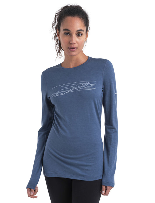 Icebreaker Merino 200 Oasis Long Sleeve Crewe Thermal Top Ski Stripes  Dawn Dam - Underställ Dam