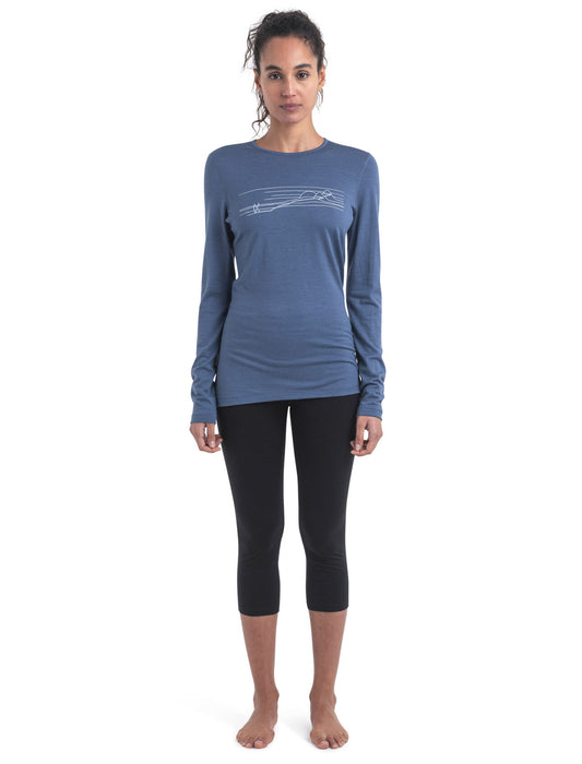 Icebreaker Merino 200 Oasis Long Sleeve Crewe Thermal Top Ski Stripes  Dawn Dam - Underställ Dam