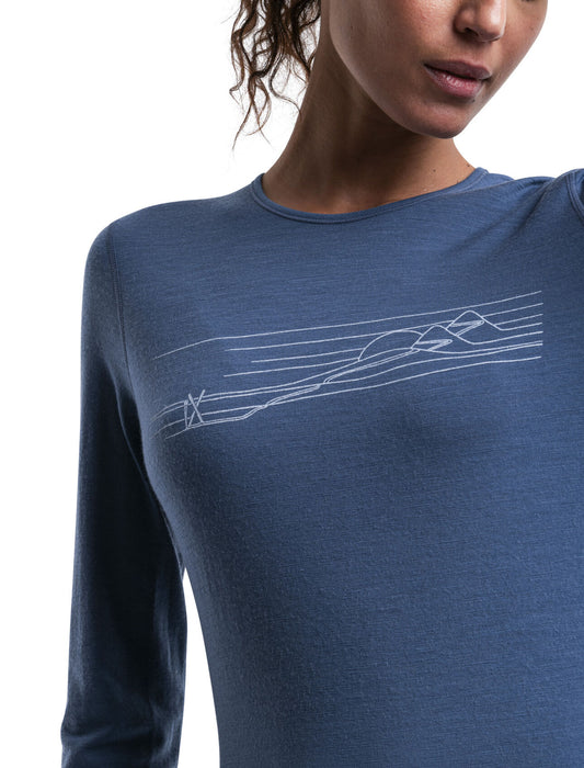 Icebreaker Merino 200 Oasis Long Sleeve Crewe Thermal Top Ski Stripes  Dawn Dam - Underställ Dam