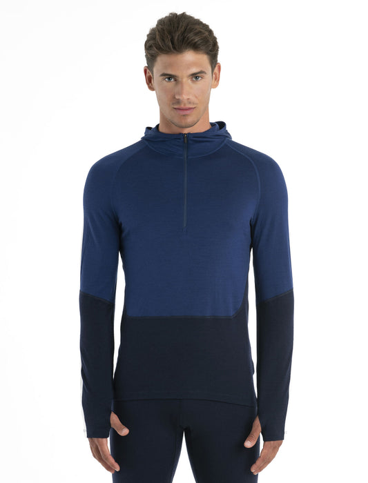 Icebreaker Merino 200 Sonebula Long Sleeve Half Zip Thermal Hood Midnight Navy/Royal Navy Herr - Tröjor