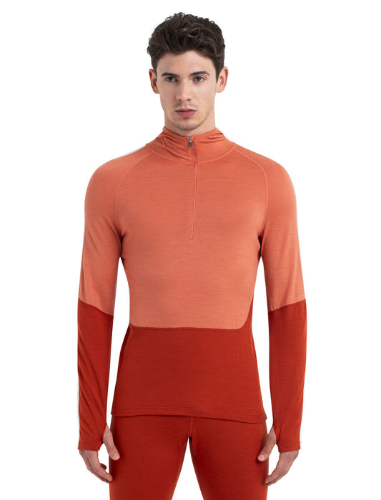 Icebreaker Merino 200 Sonebula Long Sleeve Half Zip Thermal Hood Molten/Ember/Snow Herr - Tröjor