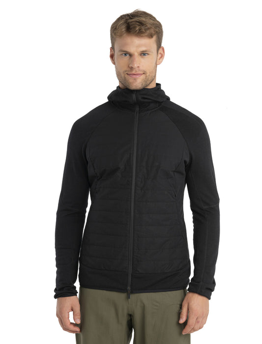 Icebreaker Merino Blend Quantum Hybrid Long Sleeve Zip Hoodie Black Herr - Tröjor