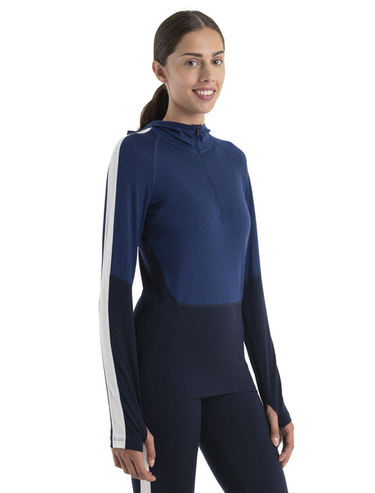 Icebreaker Merino 200 Sonebula Long Sleeve Half Zip Thermal Hood  Midnight Navy/Royal Navy Dam - Underställ Dam