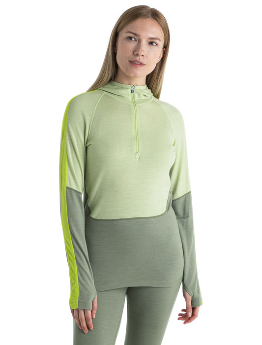 Icebreaker Merino 200 Sonebula Long Sleeve Half Zip Thermal Hood  Lichen/Glazen/Hyper Dam - Underställ Dam