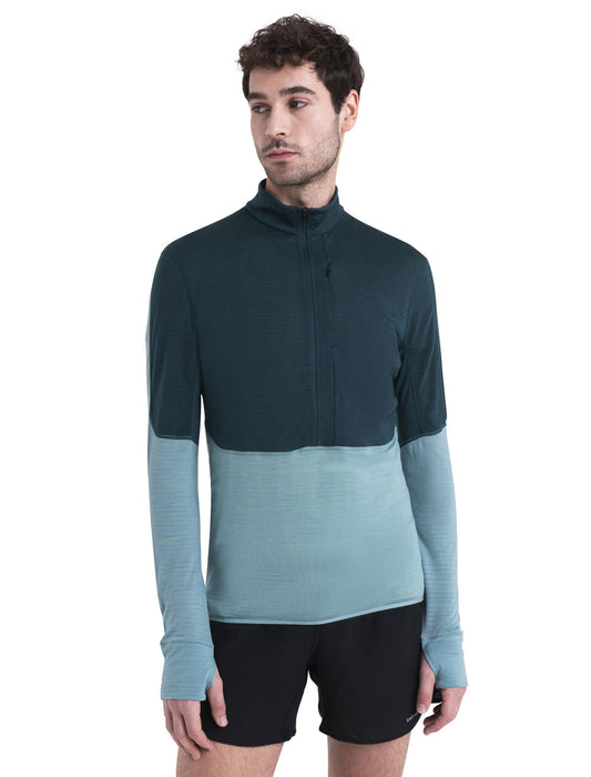 Icebreaker Merino Blend 200 Realfleece™ Descender Long Sleeve Half Zip Top Fathom Green/Cloud Ray Herr - Tröjor