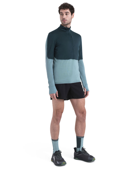 Icebreaker Merino Blend 200 Realfleece™ Descender Long Sleeve Half Zip Top Fathom Green/Cloud Ray Herr - Tröjor