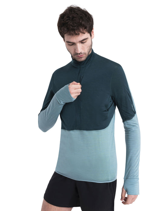 Icebreaker Merino Blend 200 Realfleece™ Descender Long Sleeve Half Zip Top Fathom Green/Cloud Ray Herr - Tröjor