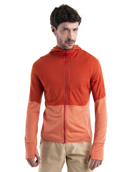 Icebreaker Merino Blend 200 Realfleece™ Descender Long Sleeve Zip Hoodie Molten/Ember Herr - Tröjor