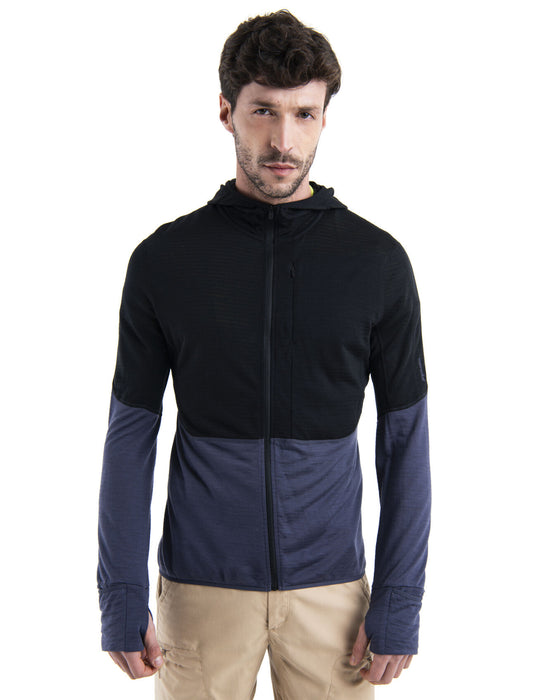 Icebreaker Merino Blend 200 Realfleece™ Descender Long Sleeve Zip Hoodie Black/Graphite Herr - Tröjor