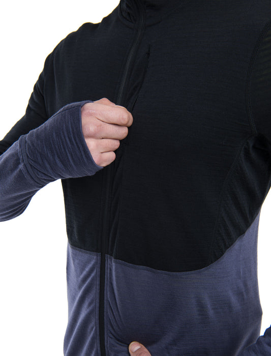 Icebreaker Merino Blend 200 Realfleece™ Descender Long Sleeve Zip Hoodie Black/Graphite Herr - Tröjor