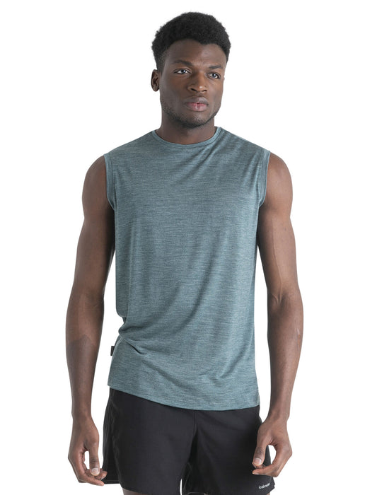 Icebreaker 125 Cool-Lite™ Merino Blend Sphere III Tank Fathom Green Heather Herr - T-shirts & Linnen