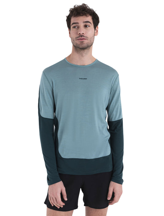 Icebreaker 125 ZoneKnit™ Merino Blend Energy Wind Long Sleeve T-Shirt Fathom Green/Cloud Ray Herr - T-shirts & Linnen