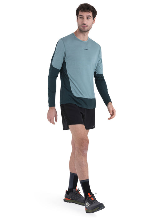 Icebreaker 125 ZoneKnit™ Merino Blend Energy Wind Long Sleeve T-Shirt Fathom Green/Cloud Ray Herr - T-shirts & Linnen