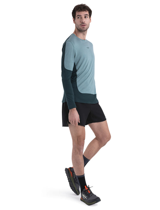 Icebreaker 125 ZoneKnit™ Merino Blend Energy Wind Long Sleeve T-Shirt Fathom Green/Cloud Ray Herr - T-shirts & Linnen