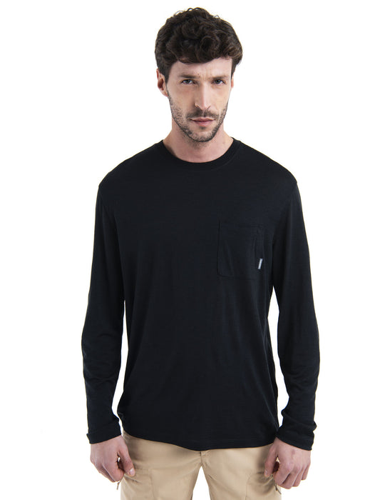 Icebreaker Merino 150 Tech Lite III Long Sleeve Relaxed Pocket T-Shirt Black Herr - T-shirts & Linnen