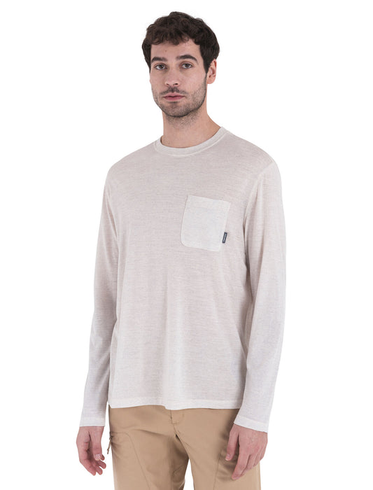 Icebreaker Merino 150 Tech Lite III Long Sleeve Relaxed Pocket T-Shirt Ecru Heather Herr - T-shirts & Linnen