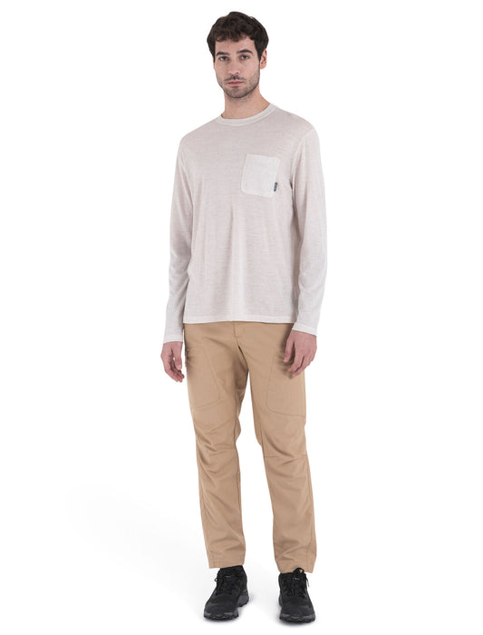 Icebreaker Merino 150 Tech Lite III Long Sleeve Relaxed Pocket T-Shirt Ecru Heather Herr - T-shirts & Linnen