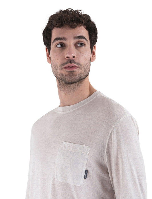 Icebreaker Merino 150 Tech Lite III Long Sleeve Relaxed Pocket T-Shirt Ecru Heather Herr - T-shirts & Linnen