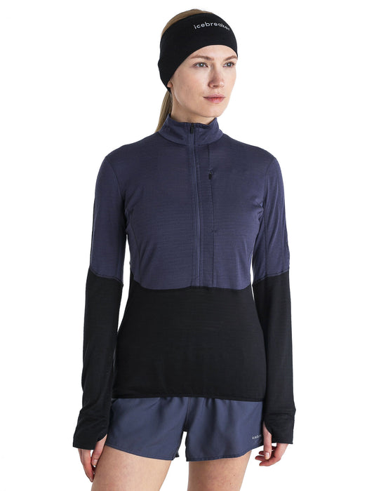 Icebreaker Merino Blend 200 Realfleece™ Descender Long Sleeve Half Zip Top  Graphite/Black Dam - Tröjor Dam