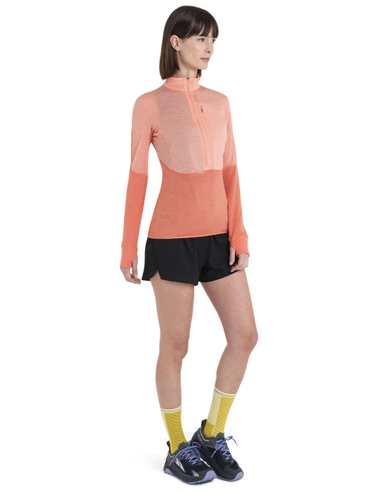 Icebreaker Merino Blend 200 Realfleece™ Descender Long Sleeve Half Zip Top  Glow/Tang Dam - Tröjor Dam