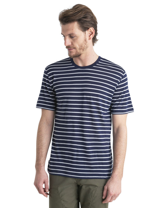 Icebreaker Merino Blend Drayden T-Shirt Stripe Midnight Navy/Snow Herr - T-shirts & Linnen