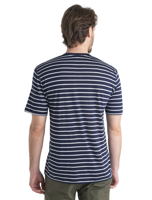 Icebreaker Merino Blend Drayden T-Shirt Stripe Midnight Navy/Snow Herr - T-shirts & Linnen