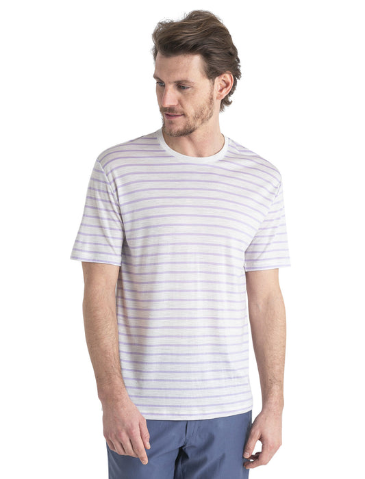 Icebreaker Merino Blend Drayden T-Shirt Stripe Ecru Heather/Purple Gaze Herr - T-shirts & Linnen